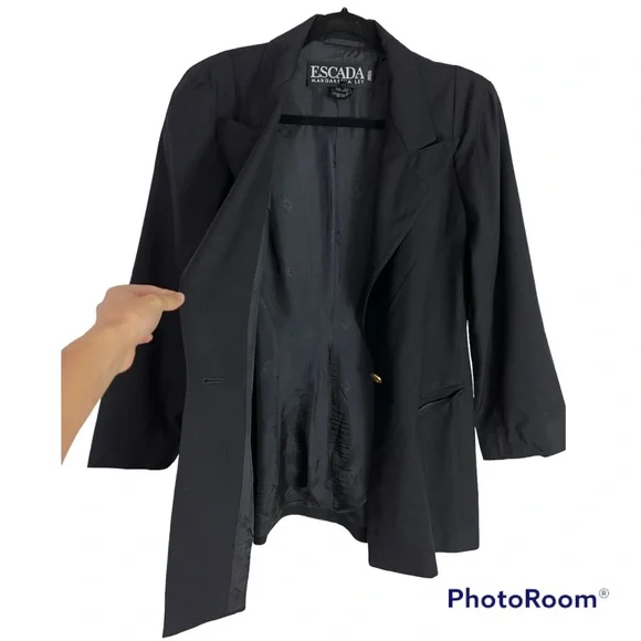 Escada Margaretha Lay Black Vintage 100% Virgin Wool Blazer Jacket EU 40 / US 10 - Picture 2 of 8